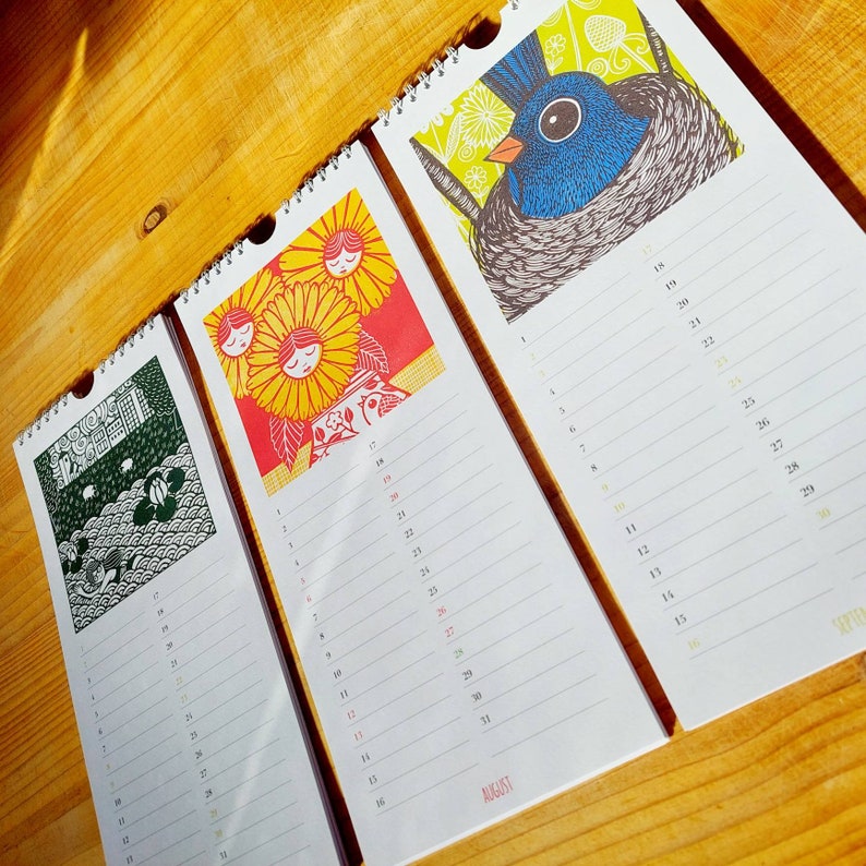 2023 Wall Calendar Linocut Calendar Kat Lendacka Monthly Etsy