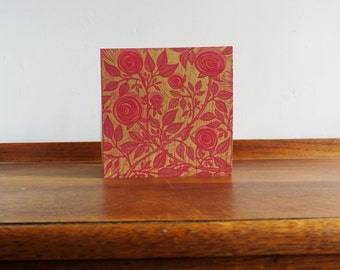 Roses Linocut Print, Floral Linocut, Mothers Day, Hand Printed Card, Floral Linocut Card, Kat Lendacka, Free Postage
