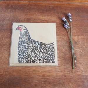 Hen Linocut Print, Chicken Linocut Print Card, Chicken Linoprint, Hand Printed, Kat Lendacka, Free Postage in UK image 4
