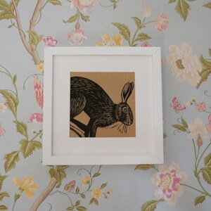 Hare Linocut Print, Hare Linocut Greeting Card, Woodland Animal, Linoprint Card, Blank Greeting Card, Kat Lendacka, Free Postage in UK, image 3