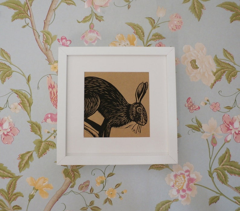 Hare Linocut Print, Hare Linocut Greeting Card, Woodland Animal, Linoprint Card, Blank Greeting Card, Kat Lendacka, Free Postage in UK, image 3