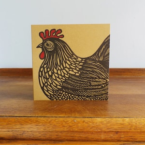 cockerel linocut card - hand printed card - Kat Lendacka - linocut card - blank greeting card - brown kraft card - free postage in UK