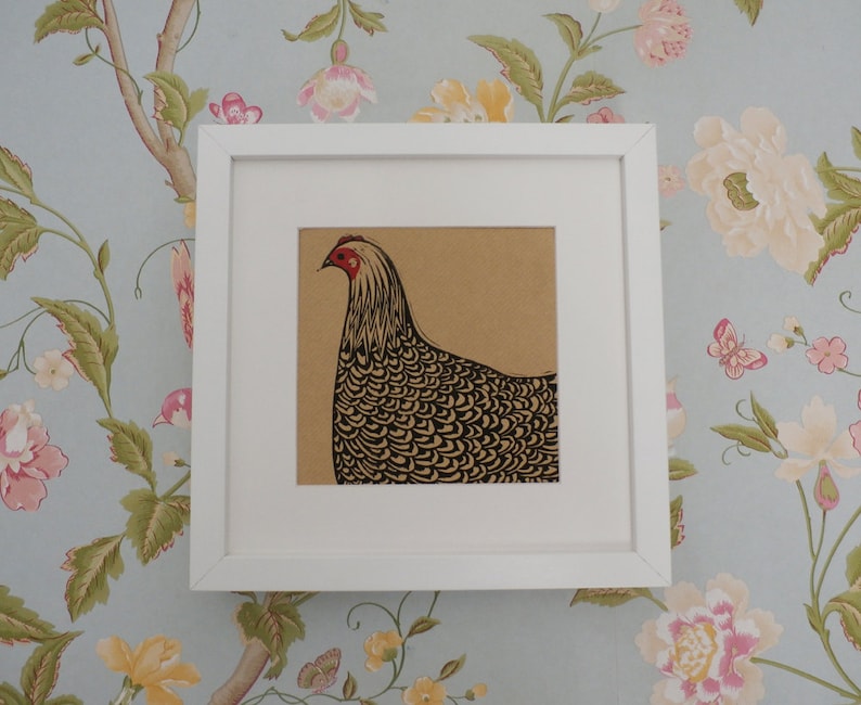 Hen Linocut Print, Chicken Linocut Print Card, Chicken Linoprint, Hand Printed, Kat Lendacka, Free Postage in UK image 3