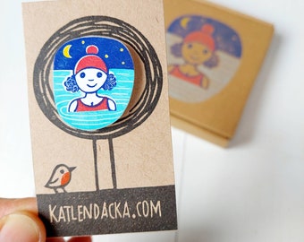 Wild swimmer pin - night time swim - swimmer lady badge - jewelry - swimmer jewellery - swimming pin - Kat Lendacka - shrink plastic