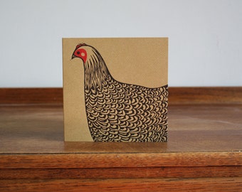 Hen Linocut Print, Chicken Linocut Print Card, Chicken Linoprint, Hand Printed, Kat Lendacka, Free Postage in UK