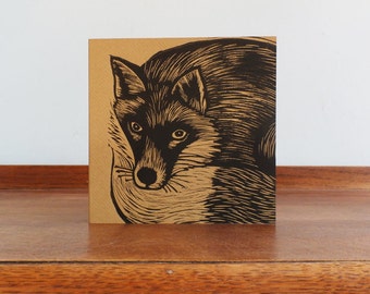 Fox Linocut Print, Fox Linocut Greeting Card, Hand Printed Linocut, Linoprint, Kat Lendacka