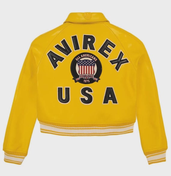Handmade Women's Yellow Avirex Leather Jacket | Iconic Crop Bomber