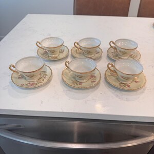 Ensemble de 6 tasses à thé et soucoupes Royal Rose en porcelaine d&#39;Arnart vintage avec bordure dorée