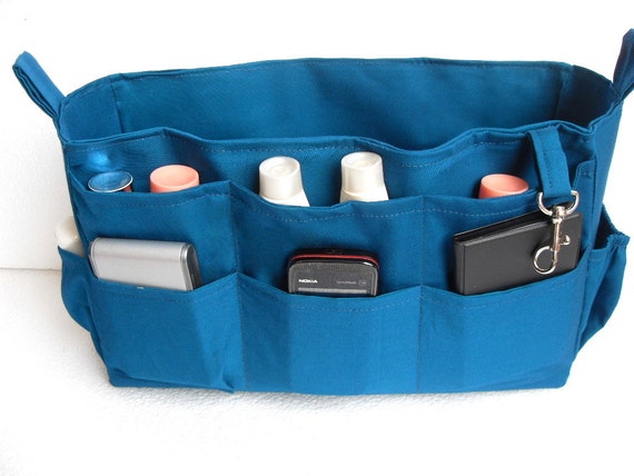 Extra Large Size Purse Organizer With Laptop Padded Case Bag Organizer  Insert in Peacock Fabric 