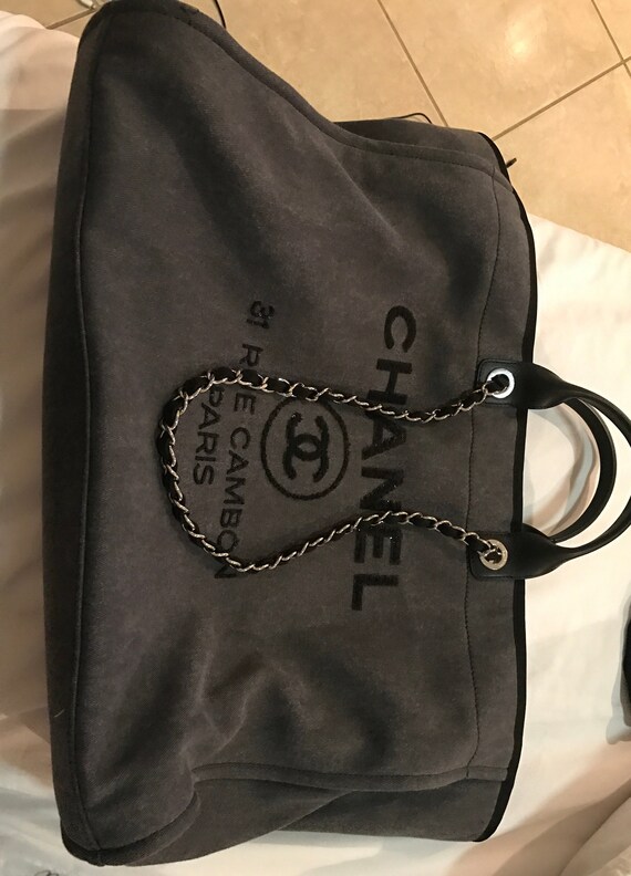  CHANEL Deauville MM Sequin Tote Bag Canvas Women's