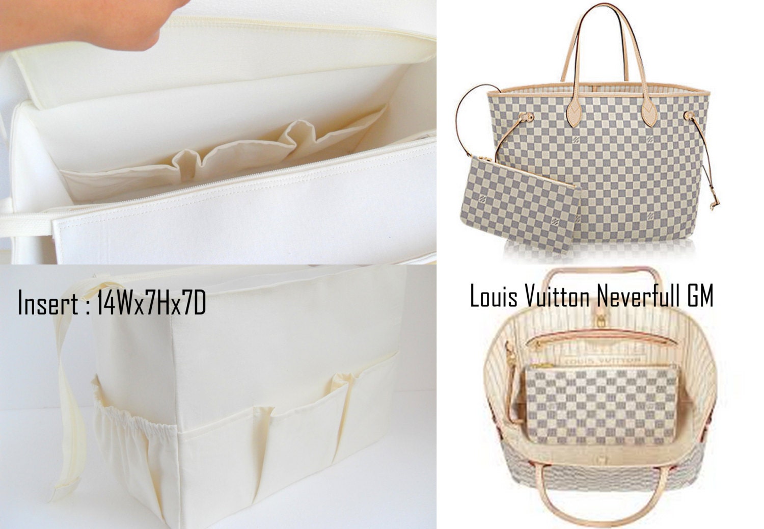 Extra Taller Bag Organizer for Louis Vuitton Neverfull GM 