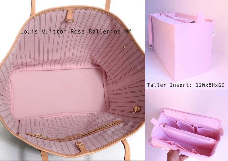 Taller Purse organizer for Louis Vuitton Neverfull MM with Zipper closure Bag organizer insert in Rose Ballerine image 8