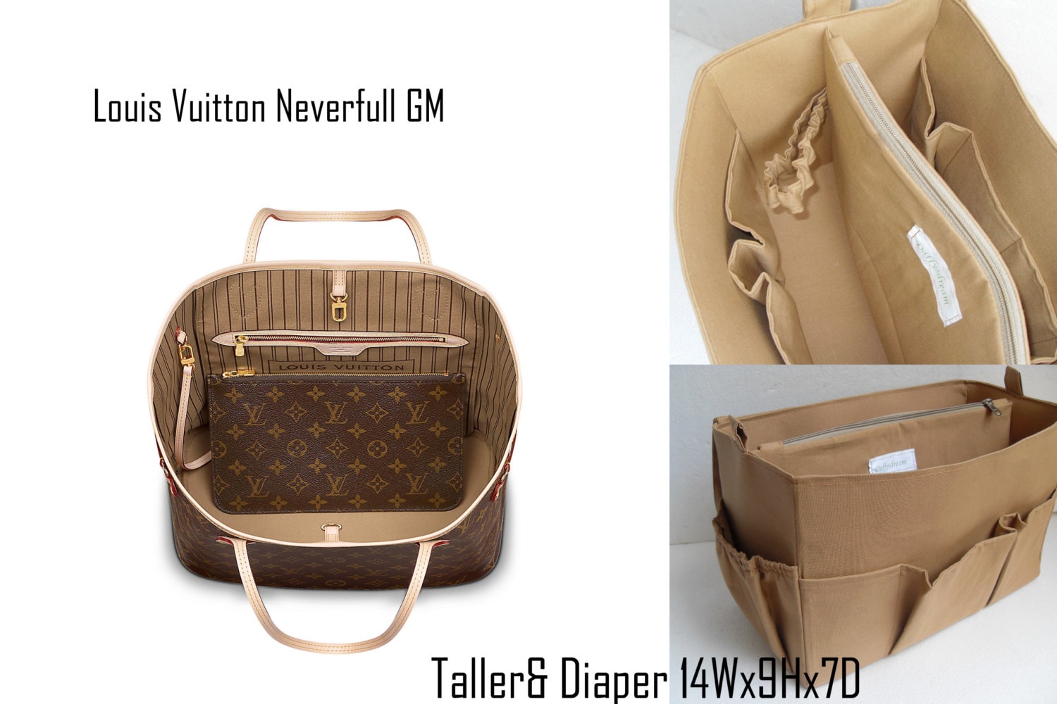 Groter en luier tas organizer voor Louis Vuitton Neverful GM -   Nederland