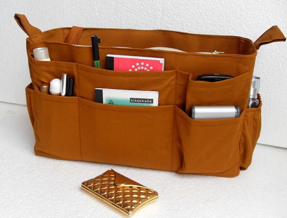 Extra Large Size Purse Organizer With Laptop Padded Case Bag Organizer  Insert in Peacock Fabric 