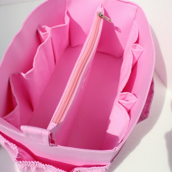 Large size Purse insert in Pink fabric - Bag organizer insert