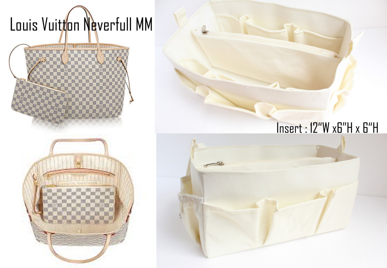 Louis Vuitton Neutrals, Pattern Print Damier Azur Neverfull mm