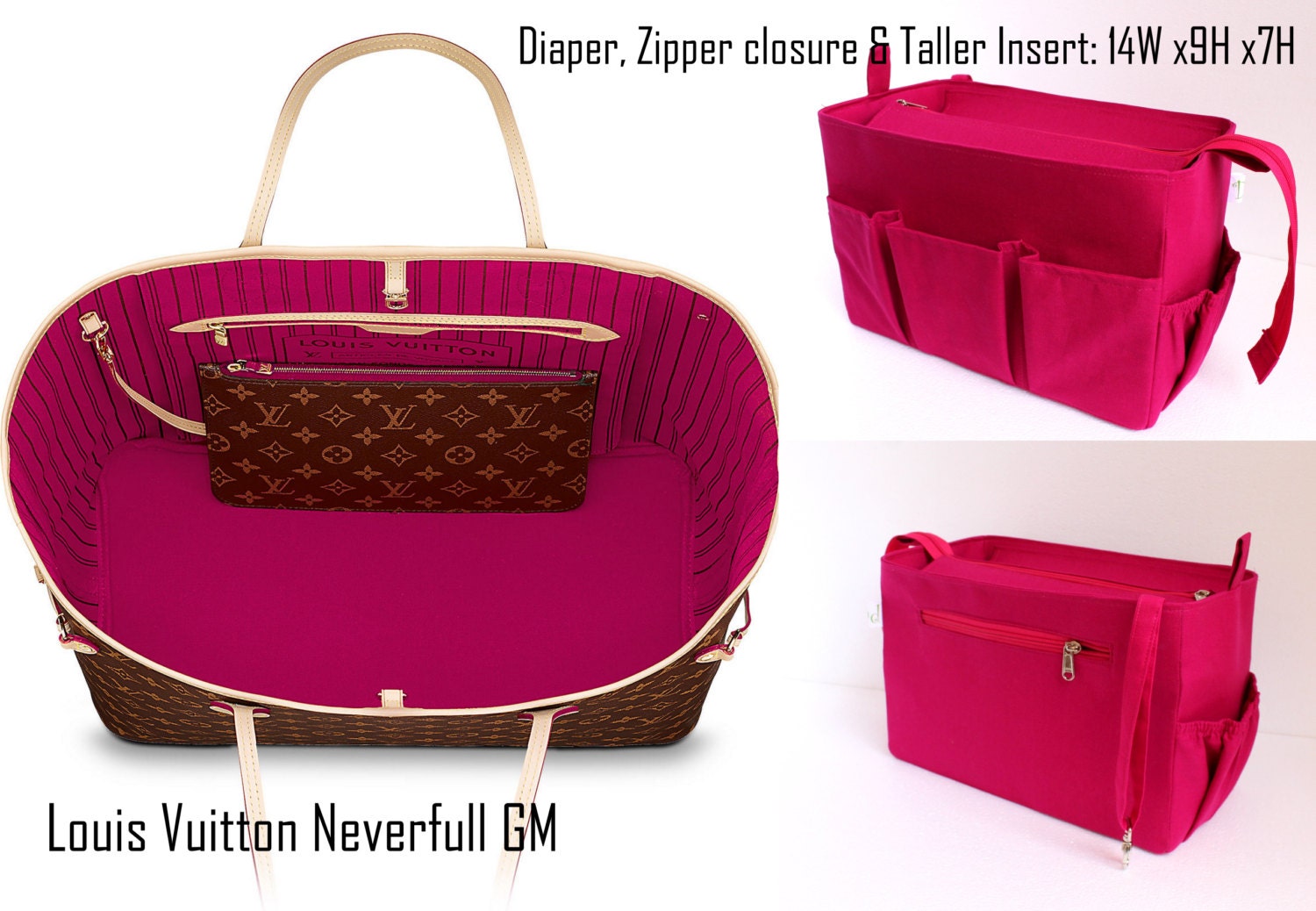 Diaper and Taller Purse Organizer to Fits Louis Vuitton 