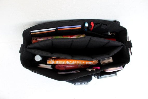 Extra Large Purse Organizer With Laptop Padded Compartment Bag Organizer  Insert With Laptop Divider in Black Fabric 