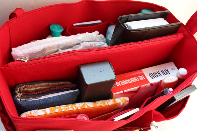 Large Bag Organizer Purse Organizer Insert in Cherry Red Etsy