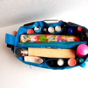 Bag organizer - Purse organizer insert in Blue fabric