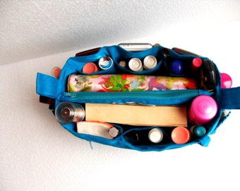 Bag organizer - Purse organizer insert in Blue fabric