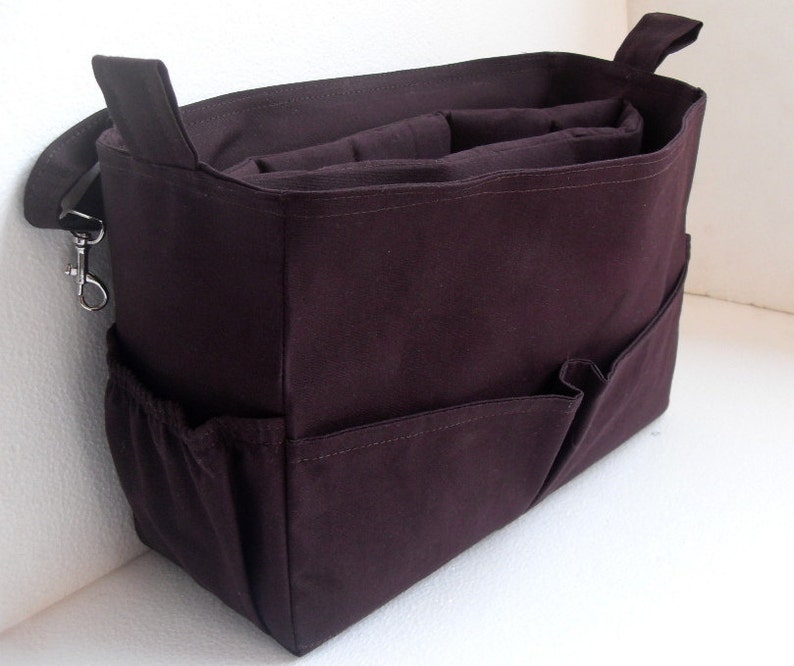 Extra tall Large size Purse organizer with iPad Sleeve Bag organizer insert in Coffee brown fabric image 5