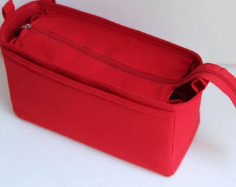 Extra tall Large Bag insert /Purse insert with Zipper closure  and iPad case in Red fabric