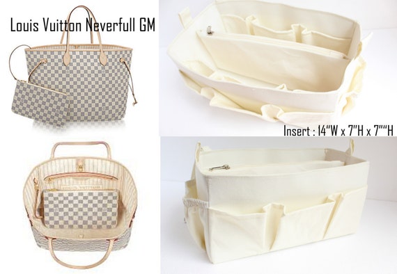 LV Neverfull Cotton Canvas Bag and Purse Organizer in Beige