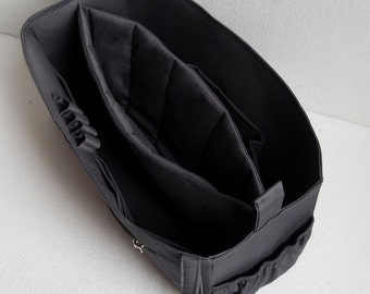 Extra large size Purse organizer  with laptop padded case - Bag organizer insert in Gray/ Charcoal fabric