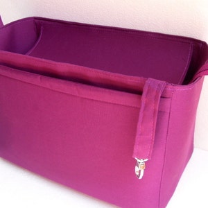 Extra tall Large Bag insert /Purse insert with Zipper closure  and iPad case in Purple fabric