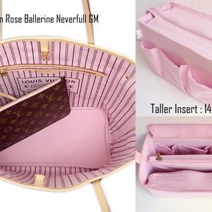Taller Purse organizer for Louis Vuitton Neverfull GM to match Rose Ballerine with Zipper closure- Bag organizer insert in Rose