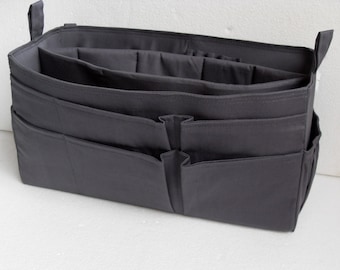 Extra large size Purse organizer  with laptop padded case - Bag organizer insert in Gray/ Charcoal fabric