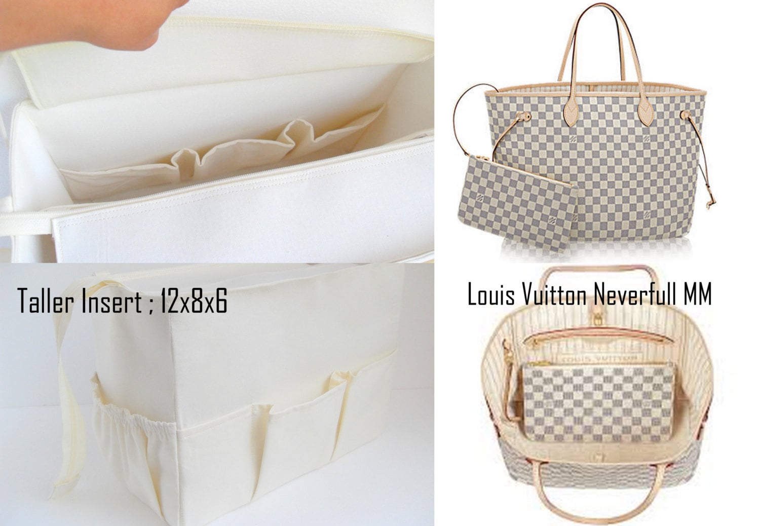 Tote Bag Organizer For Louis Vuitton Neverfull MM Bag with Zipper Side  Pocket