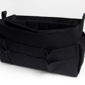 Tall and Wide Purse organizer with laptop padded and ipad compartment in Black