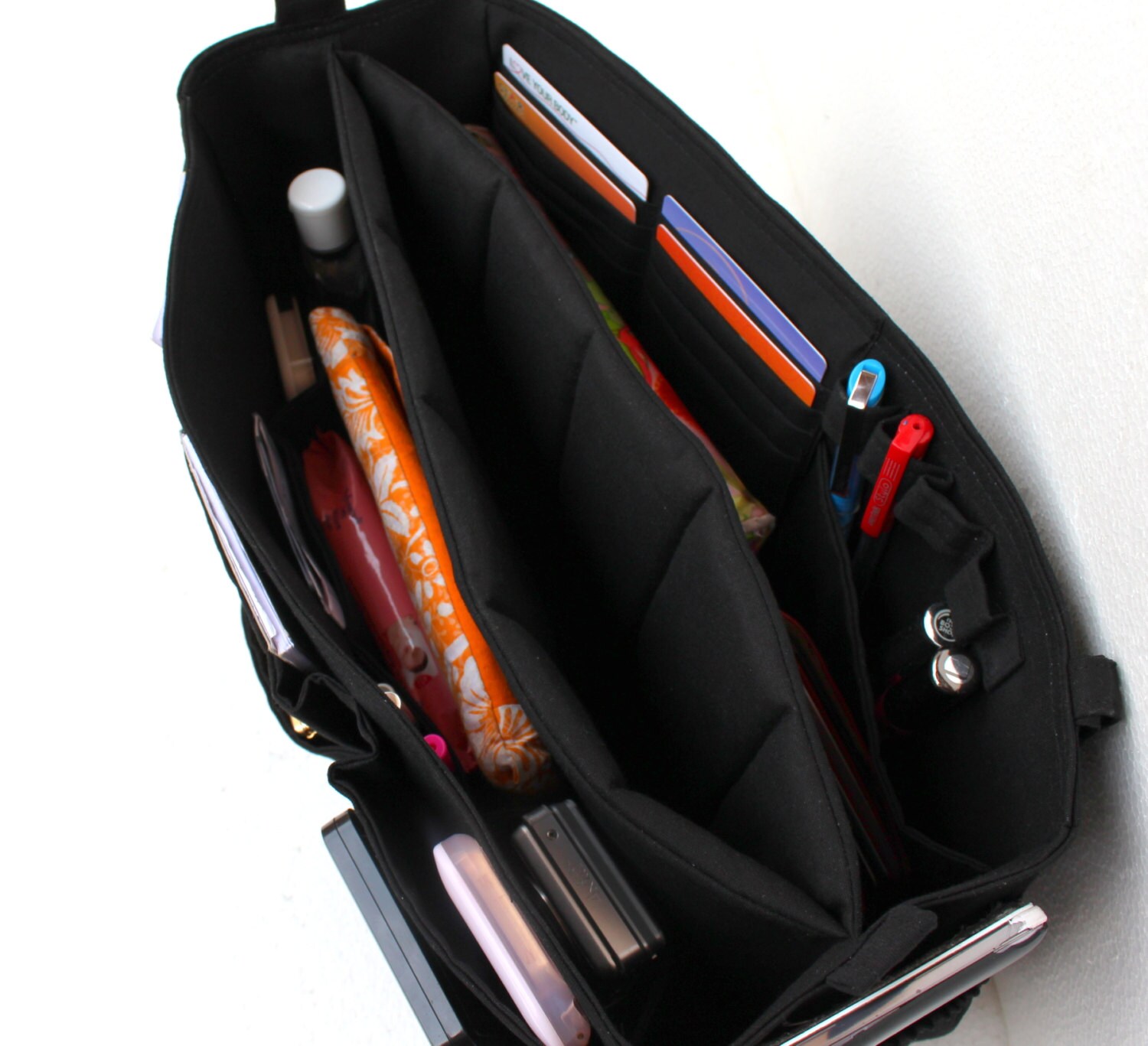 Extra Large Purse Organizer With Laptop Padded Compartment Bag Organizer  Insert With Laptop Divider in Black Fabric 