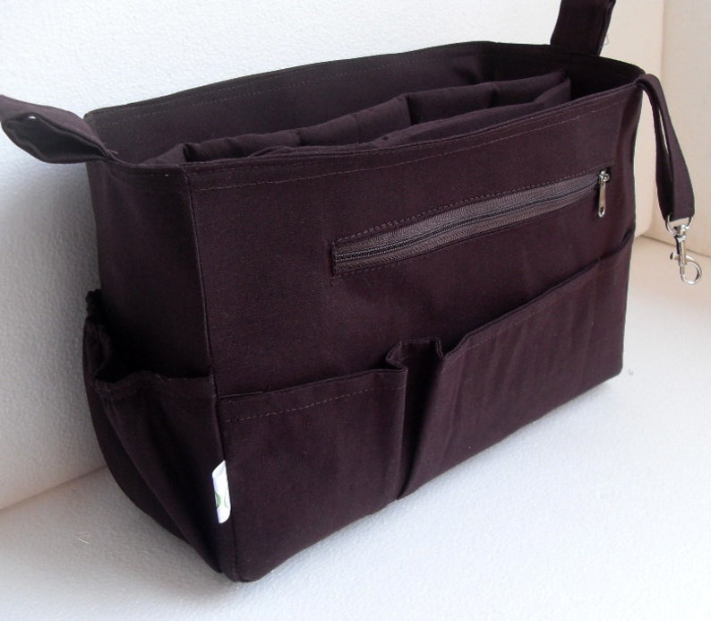 Extra tall Large size Purse organizer with iPad Sleeve Bag organizer insert in Coffee brown fabric image 1