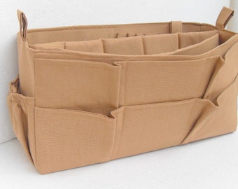 Extra large size Purse organizer with laptop padded compartment and Credit card slots - Bag organizer insert in Sand fabric