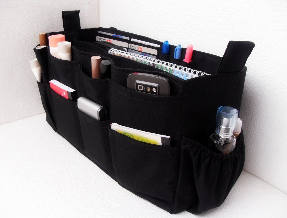 Extra Large Purse organizer with laptop padded compartment - Bag organizer  insert with laptop divider in Black fabric