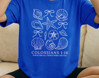Seashell Bible Verse Shirt, Coastal Christian Tee, Ocean Faith Shirt, Beach Aesthetic Shirt, Oversized Beach Tee, Baptism Gift For Teen Girl