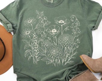 Comfort Colors® Wildflower Shirt, Vintage Botanical Floral Tee, Cottagecore Flower Shirt, Garden Lover Gift, Boho Nature T Shirt