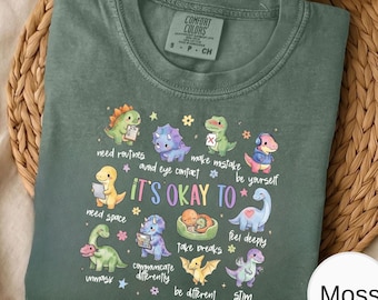 Autism Awareness Dinosaur Comfort Colors Shirt Its Ok To Be Different Tee Neurodiversity Shirt Autism Mom SPED Teacher Gift