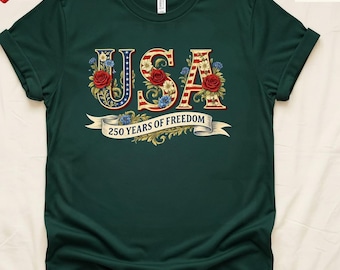 USA 250 Years Of Freedom Shirt, America 1776 2026 Tee, Patriotic Floral USA Shirt, Independence Day Gift, Fourth Of July Vintage Style