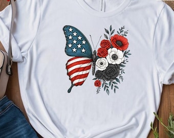 Patriotic Butterfly Shirt, American Flag Butterfly Tee, Vintage USA Butterfly Shirt, Fourth Of July Gift, Independence Day Tee