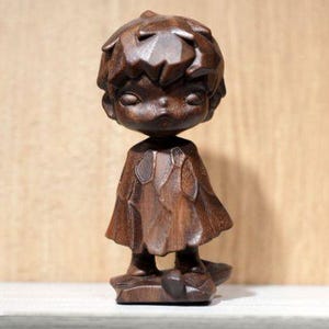 Hirono Xiaoye Boy Handmade Wooden Toy For Collector Artisanal Hirono Xiaoye Feather Art Piece Gift For Pop Mart Fan Hirono Keepsake Souvenir