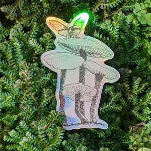 Mushroom and Moth Holographic Sticker
