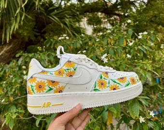 Custom Hand-Painted Sunflower Sneakers, Floral Air Force 1