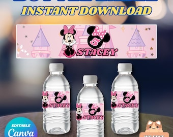 Minnie Maus Flaschenetikett, anpassbare Party Dekoration (Digitaler Download)
