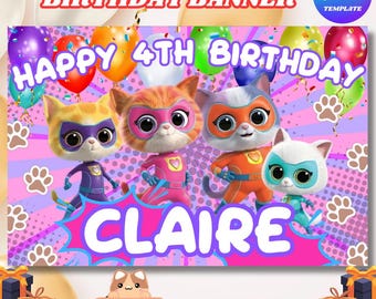 Banner de cumpleaños personalizado de Super Kitties (descarga digital)