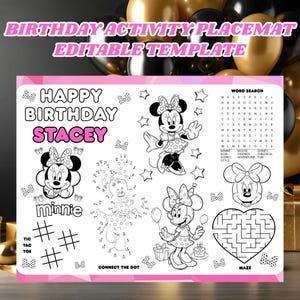 Minnie mouse birthday activity placemat Minnie mouse activity placemat Minnie mouse placemat Minnie mouse placemat games digital downloads