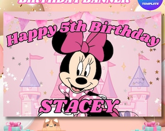 Plantilla de pancarta de cumpleaños de Minnie Mouse (descarga digital)